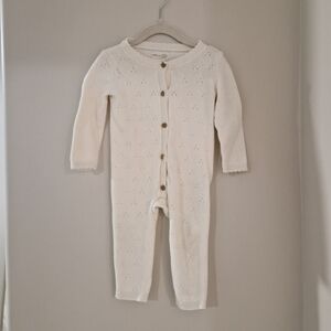 Carter's White Knit Button-Up Footie